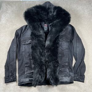 Jordan Craig Legacy Edition Denim Jacket Fur Black Faded‎ Distressed Men's Large